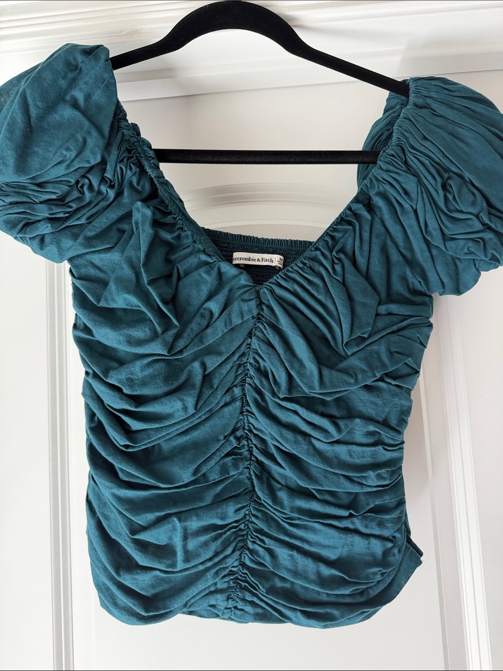 Abercrombie & Fitch Teal Ruched Off-Shoulder Crop Top